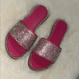 SHEIN Pink Rhinestone Slide Sandals